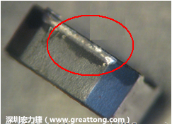 使用錫(Sn)鍍層的電源電感器(Power Inductors)，經(jīng)過推力測試后，其焊點(diǎn)還保留在零件的端點(diǎn)上，所以推力比較高。