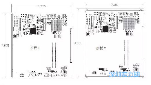 如圖11所示在兩種拼板中PCB單元的邊條位置不同，拼板1中邊條在長邊方向，而拼板2中邊條在短邊方向-深圳宏力捷