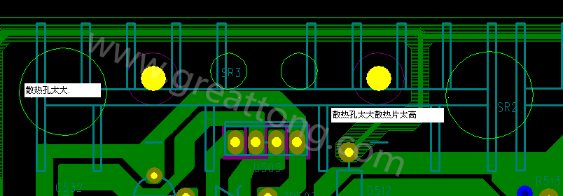 PCB設(shè)計中，散熱孔散熱片設(shè)計不當，造成很多電源板斷裂