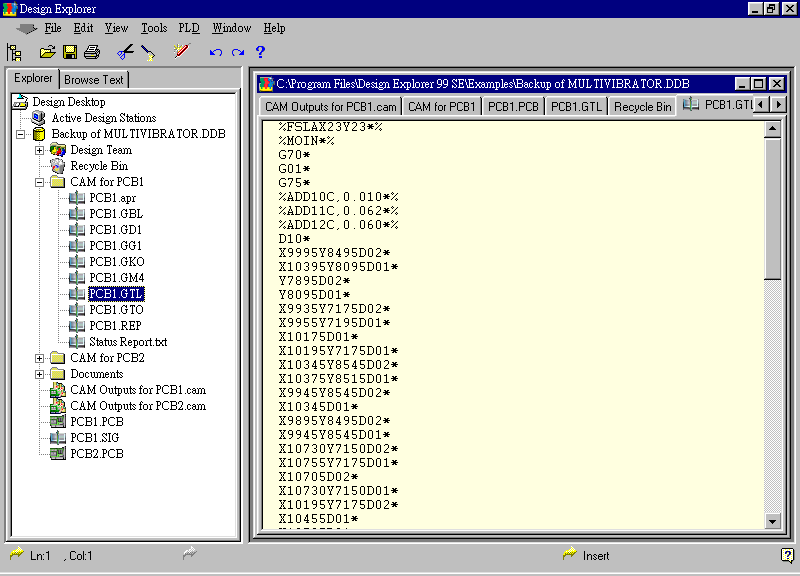 要檢查各Gerber輸出文件，則在瀏覽器中打開CAM Output for PCB1，即可看到一系列Gerber輸出文件。
