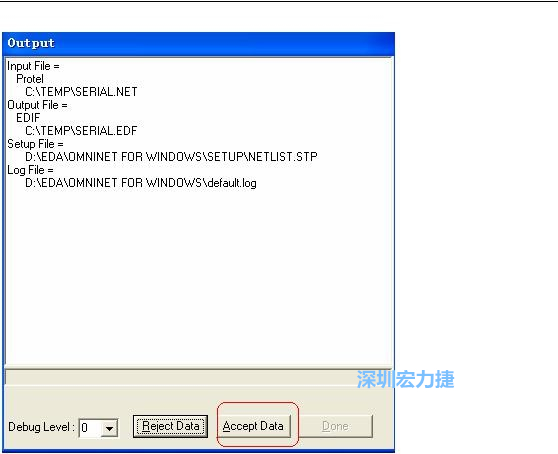 系統(tǒng)彈出一個輸出窗口，點擊 Accept Data。完成后點擊“確定”，再點擊“Done”關閉輸出窗口。退出 Omninet for Windows。