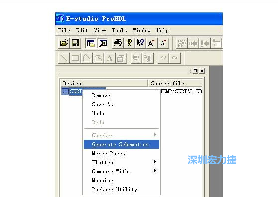 4．右鍵點擊 Serial.EDF 文件，選擇 Generate Schamatics：