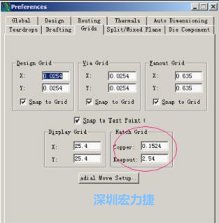  改銅皮的填充網(wǎng)格Global→Design Units，填充方向Drafting→Direction；Hatch Grid中Copper此數(shù)值為大銅箔中所填充的線條中心到中心的距離。