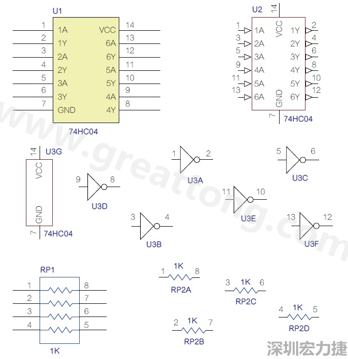 圖1 半導(dǎo)體元件供應(yīng)商所畫的電路圖符號(hào)是模擬元件的接腳圖，而非訊號(hào)流程。