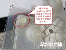 橡膠薄膜(membrane)的定位圓柱，可以用來塞入塑膠上的橢圓形孔洞，最為緊配的定位之用。
