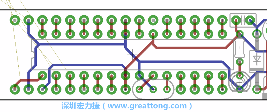 如果可以的話盡量讓接地線保持在電路板的背面，這樣它們就可以在可能范圍內(nèi)和最大的接地面連結(jié)在一起。