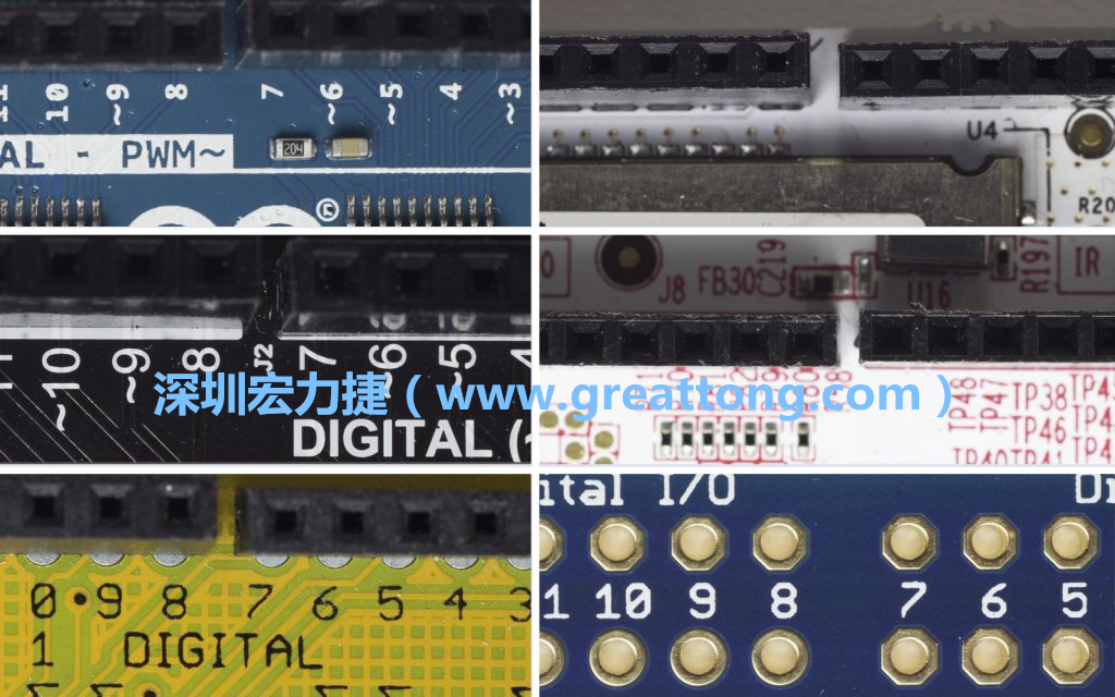 各種不同尺寸的Arduino上第7、8腳位的間距。