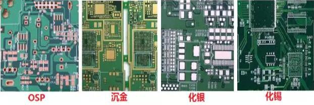 表面工藝分：熱風(fēng)整平，沉金， 化銀， 化錫， OSP 等幾種表面工藝